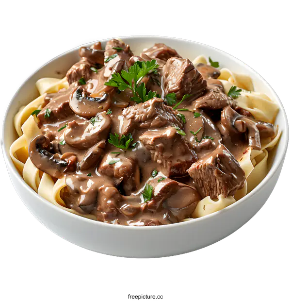 [Transparent Background PNG]Beef Stroganoff with Tagliatelle Pasta