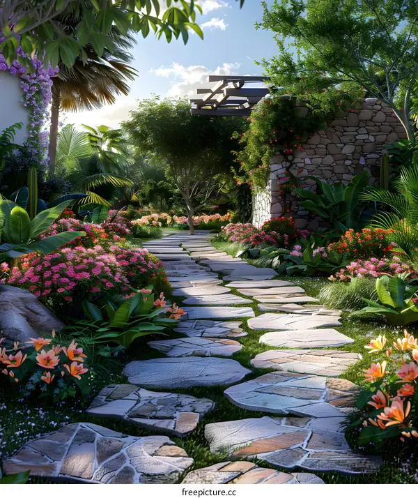 A Stone Path through a Lush Garden