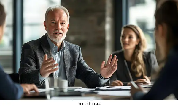 Business Meeting With Senior Leader Leading Discussion