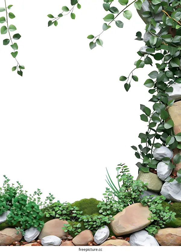 Green Leaves and Stones Border Frame