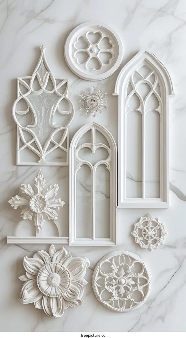 3D Illustration of Architectural Elements from White Plaster
