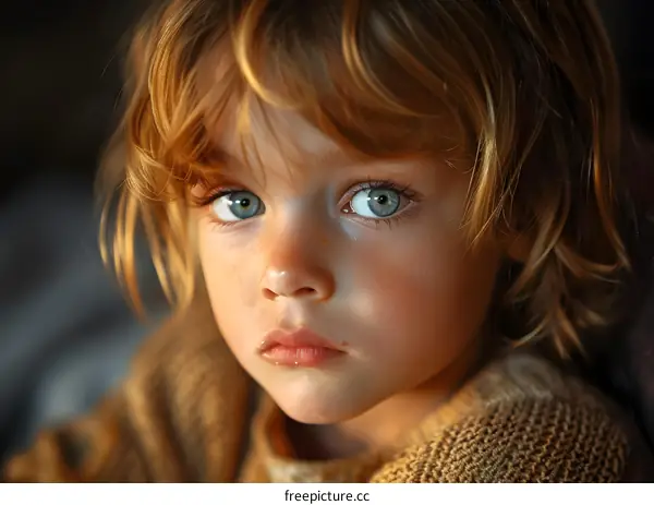 Portrait of a young boy with blue eyes and blond hair