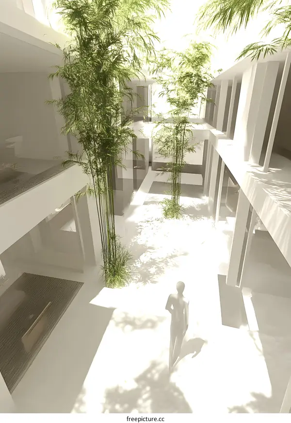Minimalist Interior Design with a Bamboo Garden Courtyard