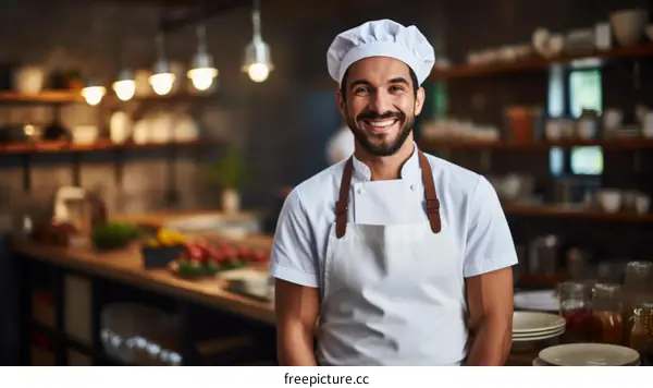 Portrait of a happy chef in a commercial kitchen