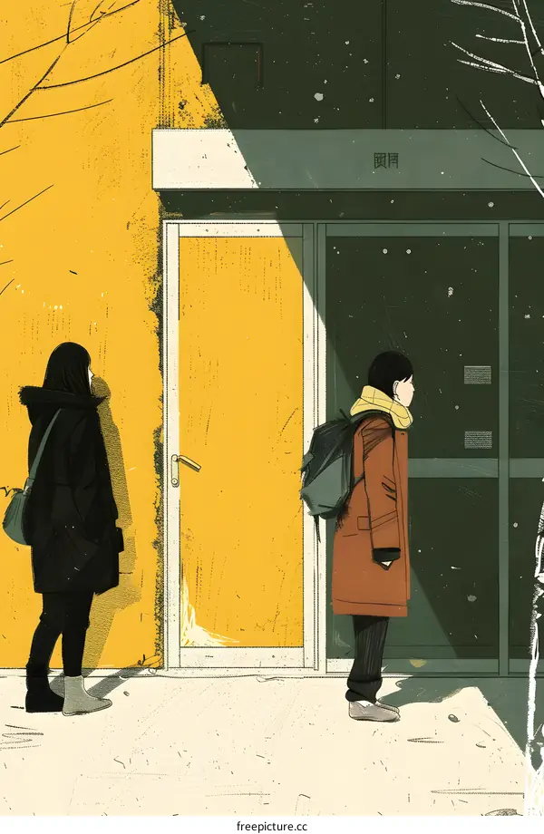 Two People Standing In Front of A Door