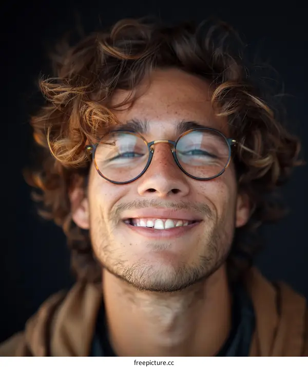 Close-Up Portrait of a Smiling Young Man with Glasses