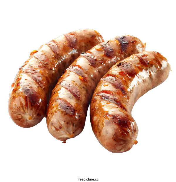 [Transparent Background PNG]Three Grilled Sausages on White Background