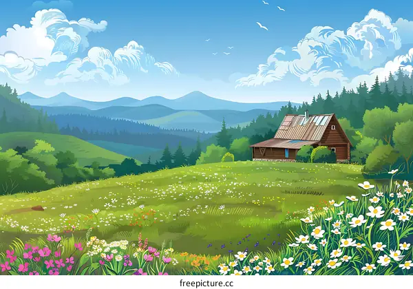 Mountain Cabin with Meadow and Forest
