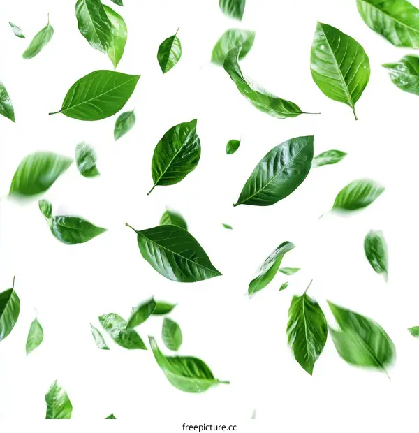 Green Leaves Falling in the Air