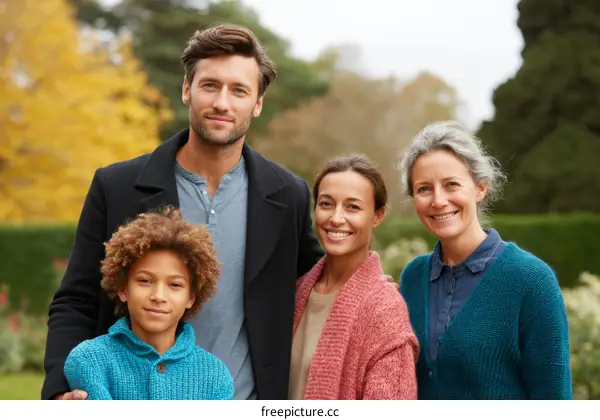 Happy Family Portrait Outdoors in Autumn
