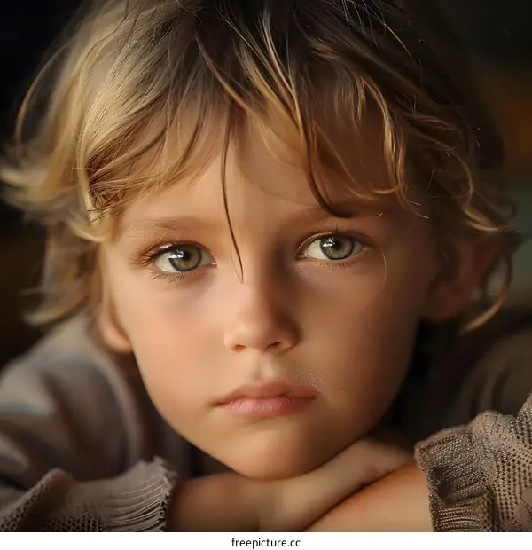 Portrait of a boy with green eyes and blond hair