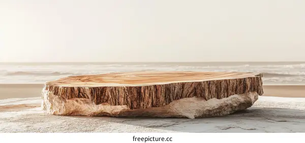 Wooden Stump Platform on the Beach Scene