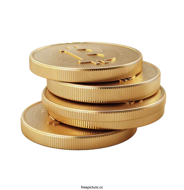 [Transparent Background PNG]Golden Bitcoin Cryptocurrency Coin Stack On White Background