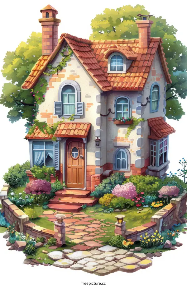 A cute cottage with a garden full of flowers