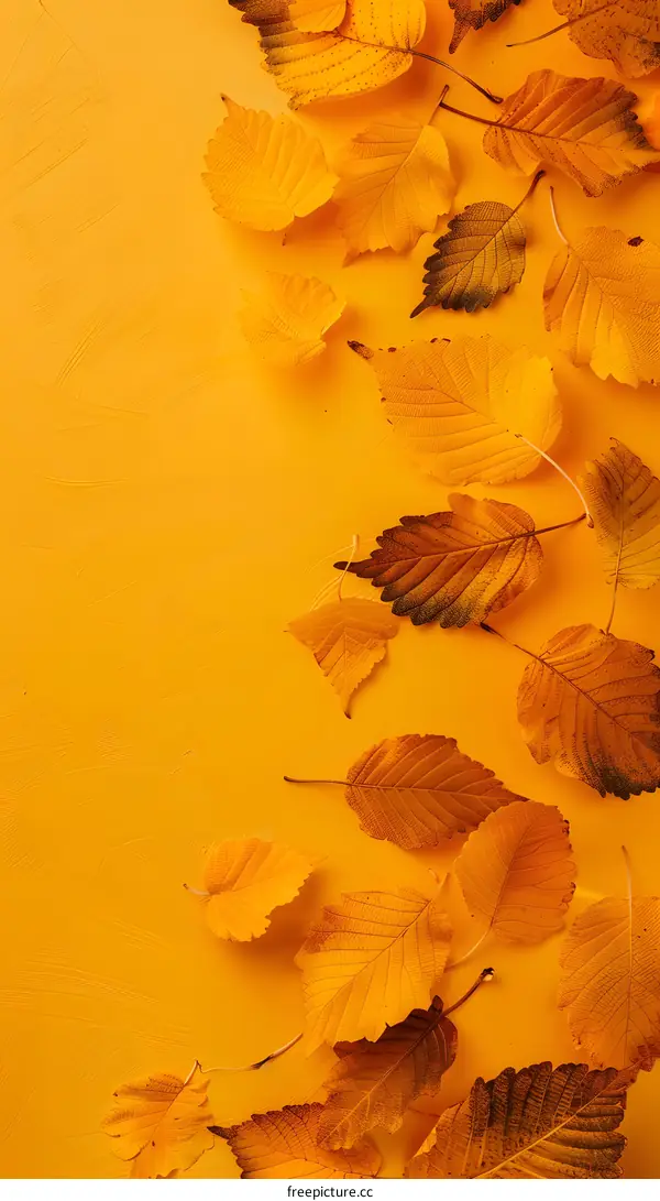 Autumn Leaves on Yellow Background