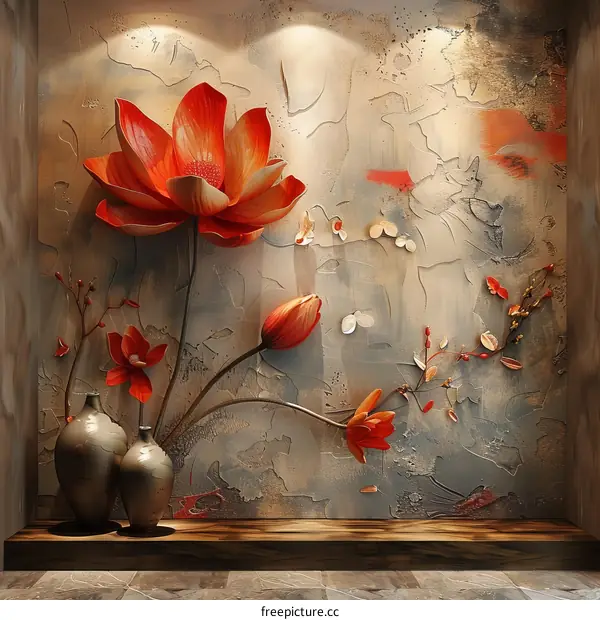 3D Embossed Flower Wall Painting