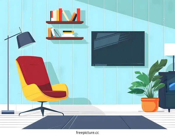 Modern Living Room Interior Design with Yellow Armchair and TV