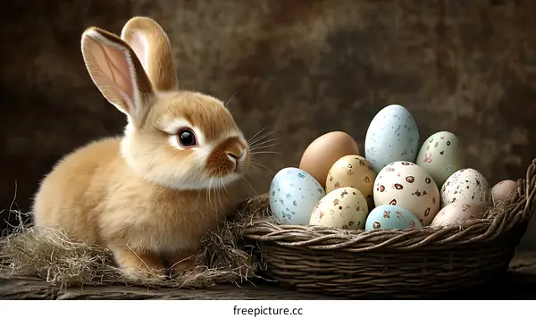 Adorable Baby Bunny with Easter Eggs