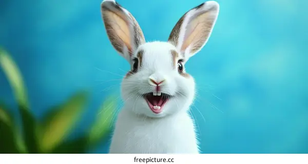 Cute Baby White Rabbit with Open Mouth