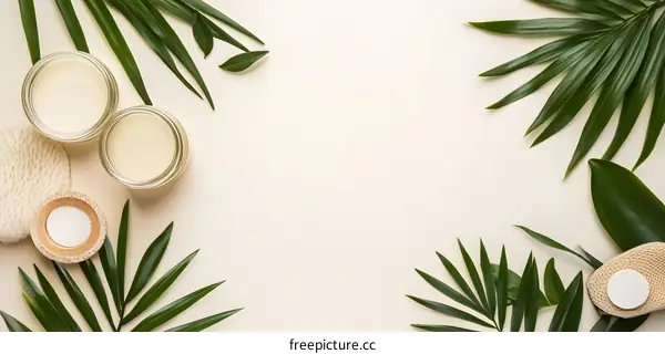 Green Leaf and Cream Jars Flat Lay