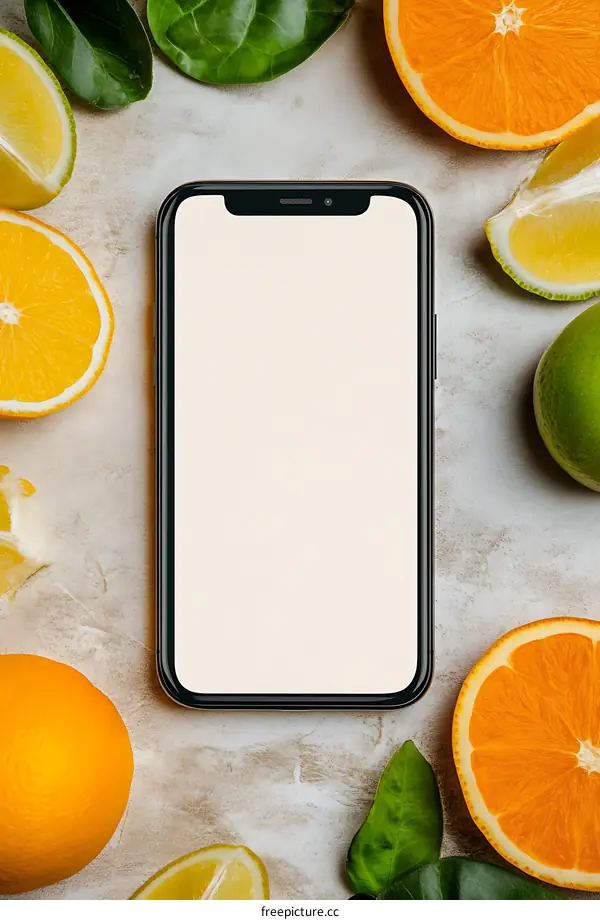 Smartphone Mockup with Citrus Fruits