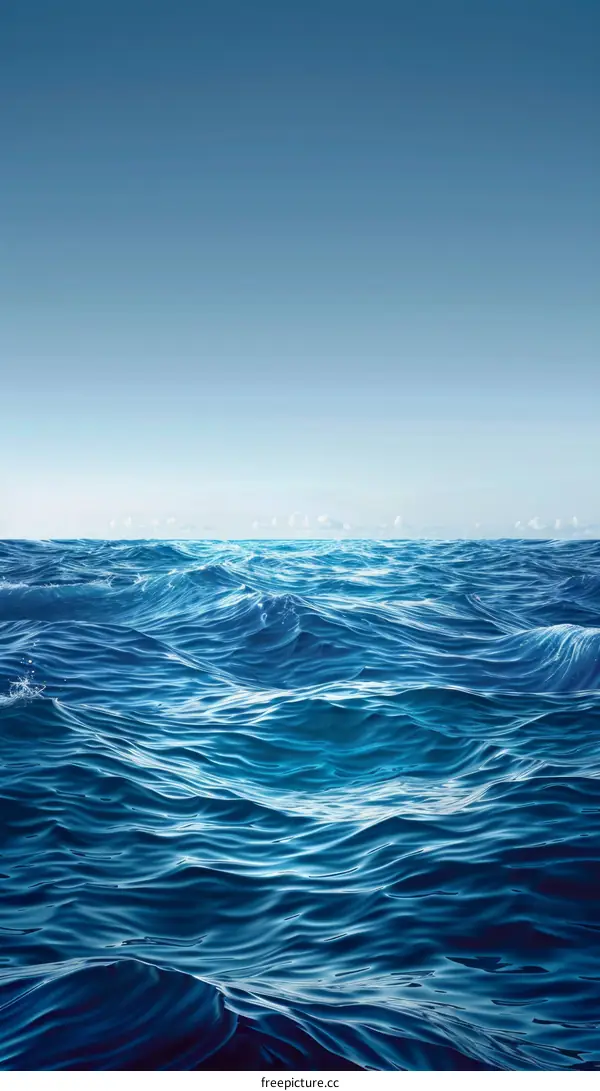 Deep blue ocean surface with gentle waves under clear sky