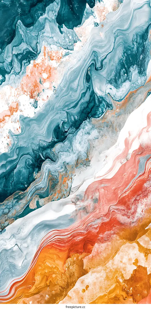 Abstract Painting with Blue, White, Orange and Red Colors