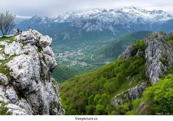 Mountain View with a Small Town in the Distance
