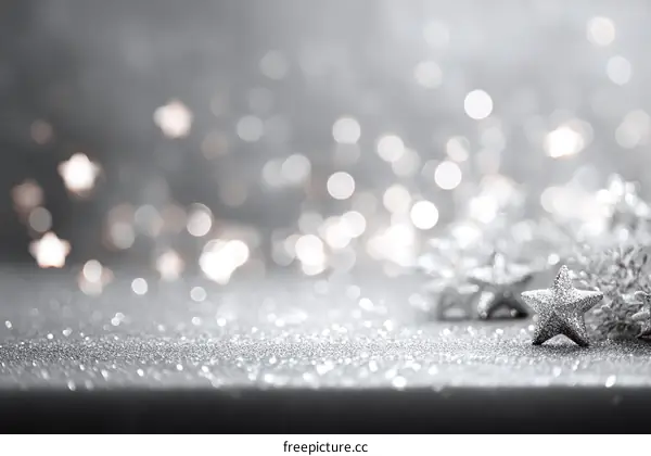 Silver Festive Background with Sparkling Stars