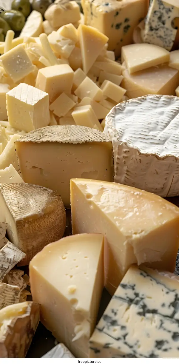 Different Types of Cheese on a Wooden Board
