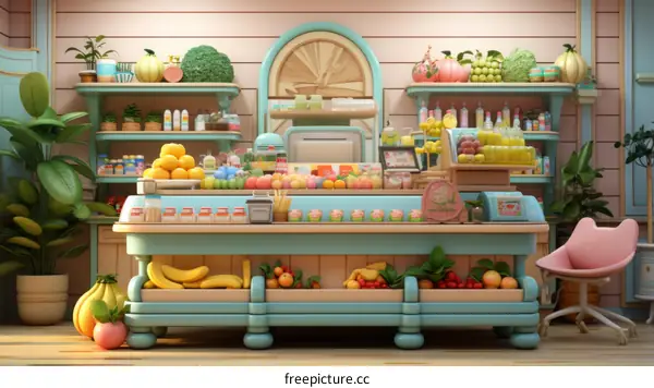 A colorful grocery store with a variety of fruits and vegetables