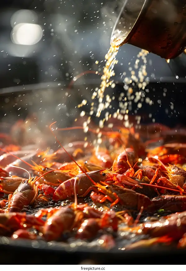 Pouring beer into a pot of crawfish