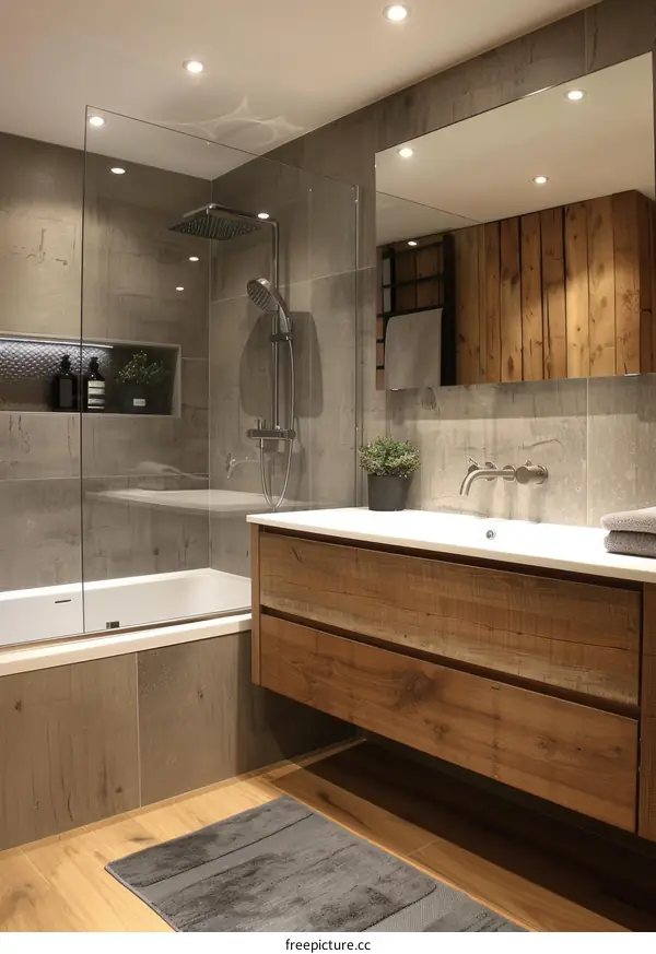 Modern Bathroom with Wooden Vanity