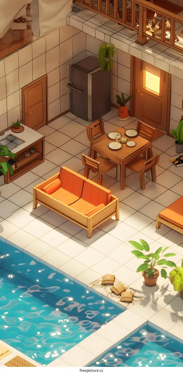 Isometric Illustration of a Modern House with a Pool