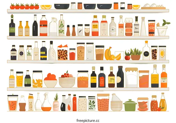 Kitchen Pantry Illustration with Bottles and Jars