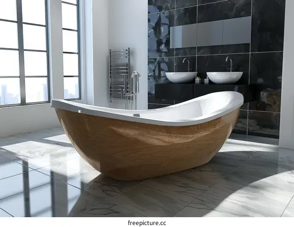 Modern Wooden Bathtub in a Stylish Bathroom