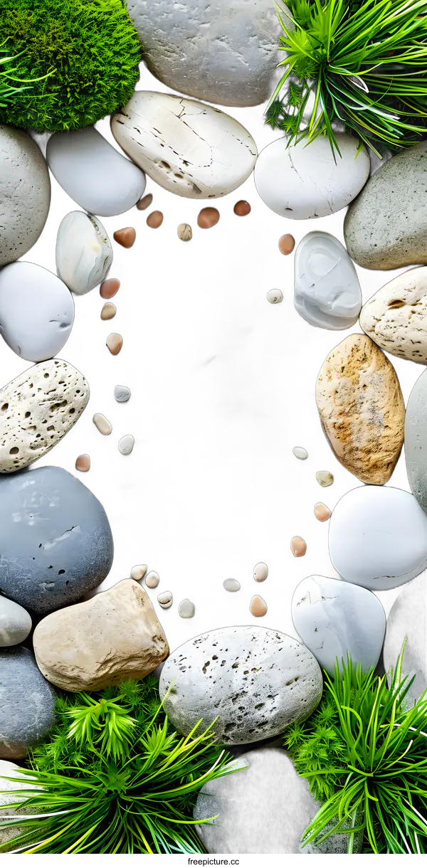 [Transparent Background PNG]Natural Stones and Green Plants Frame for Background