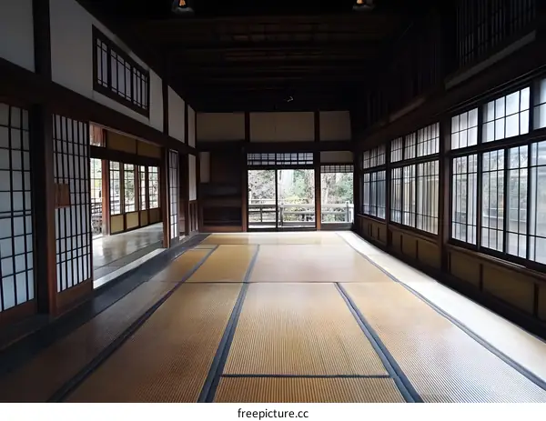 Traditional Japanese Room with Tatami Floor and Wooden Walls