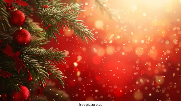 Red Christmas Tree Decorated with Ornaments and Lights