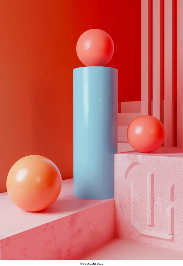 3D Rendering of Geometric Shapes in Pink and Blue