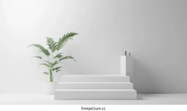 Minimalist White Stage with Plant