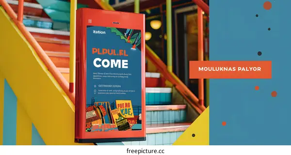 Colorful Stairs and Welcome Sign in a City