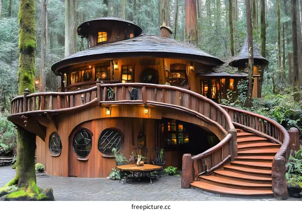 Round Wooden House in the Forest