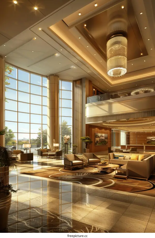 Luxury Hotel Lobby Interior Design Illustration