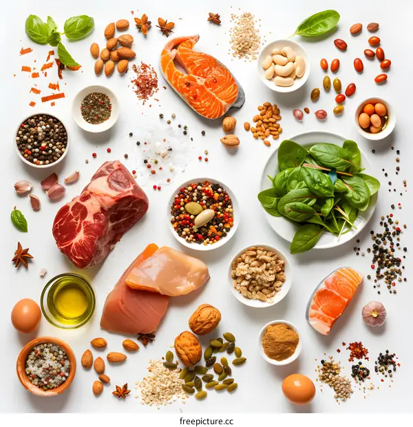 Healthy Food Background With Different Types Of Protein And Vegetables