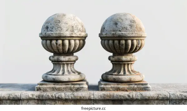 Two Weather-Beaten Stone Balusters
