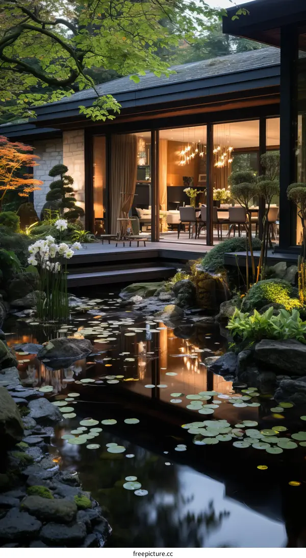 Zen Garden with Tranquil Pond and Serene Atmosphere