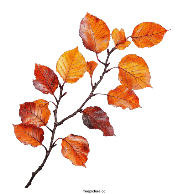 [Transparent Background PNG]Autumn Leaves Branch Isolated on White Background