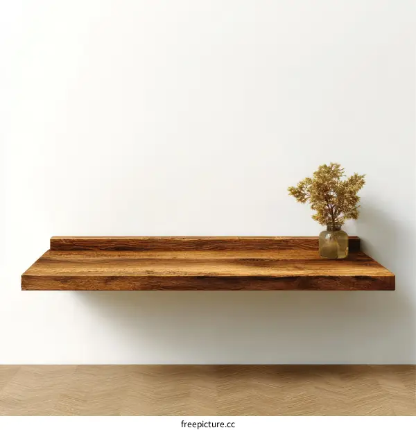 Empty Wooden Shelf with Dried Flowers