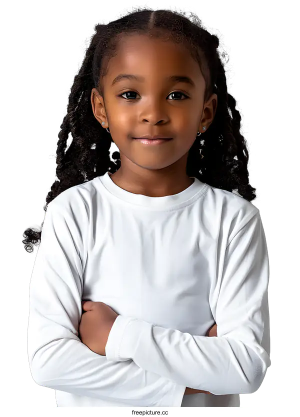 [Transparent Background PNG]Portrait of Young African American Girl in White Shirt